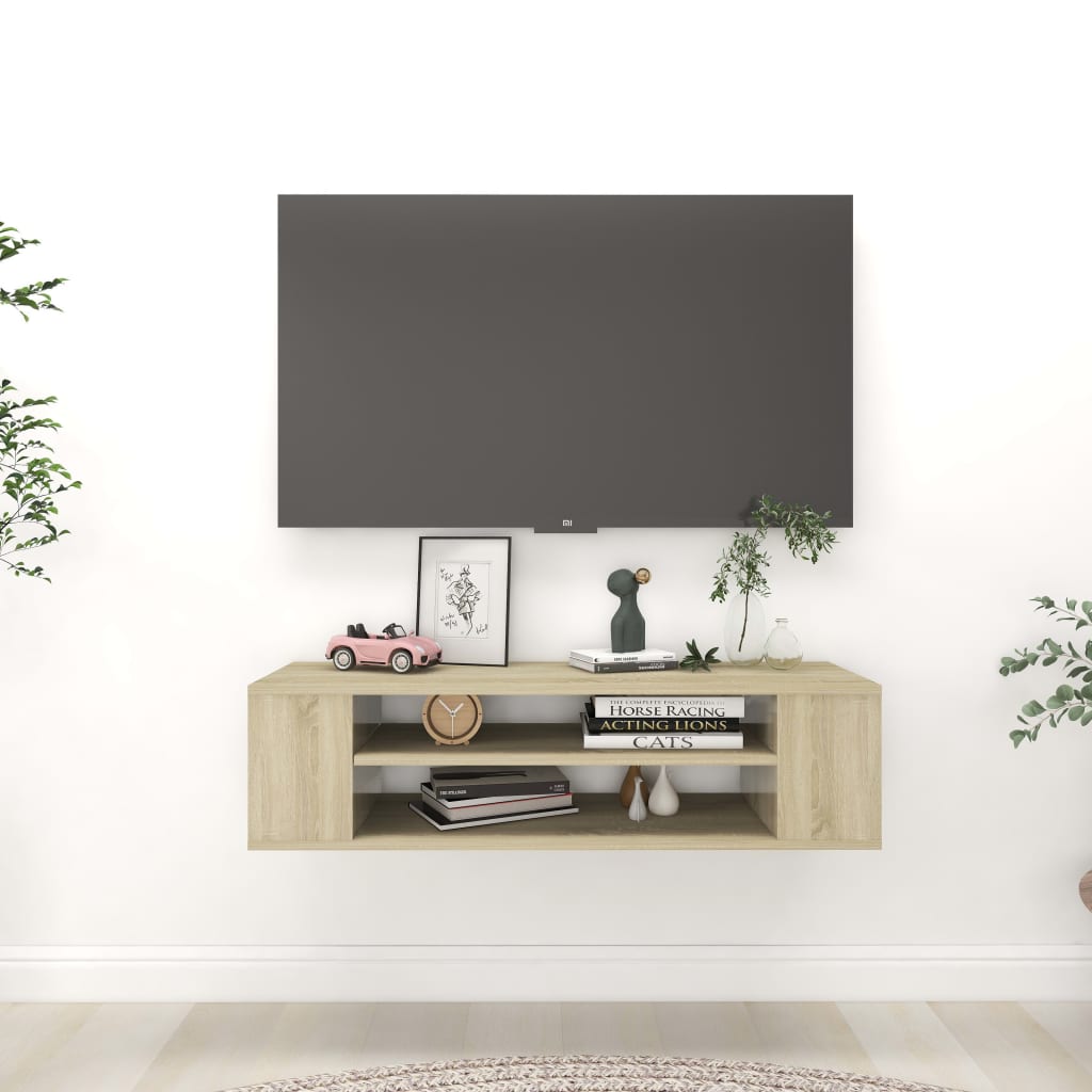 Seinäkiinnitettävä TV-taso Sonoma-tammi 100x30x26,5 cm levy - Sisustajankoti.fi