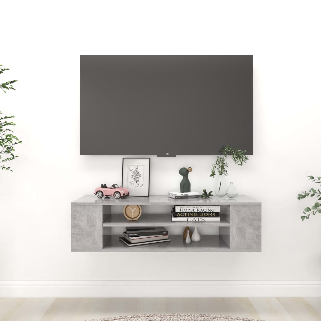 Seinäkiinnitettävä TV-taso betoninharm. 100x30x26,5cm lastulevy - Sisustajankoti.fi