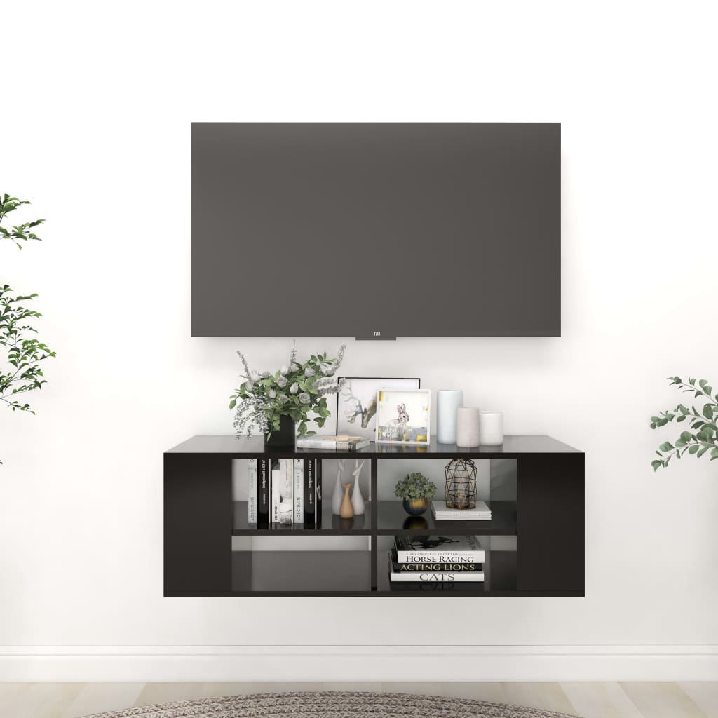 Seinäkiinnitettävä TV-taso musta 102x35x35 cm lastulevy - Sisustajankoti.fi