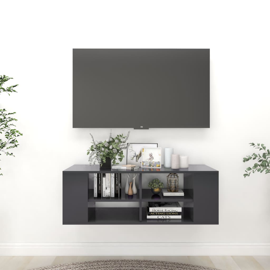 Seinäkiinnitettävä TV-taso harmaa 102x35x35cm lastulevy - Sisustajankoti.fi