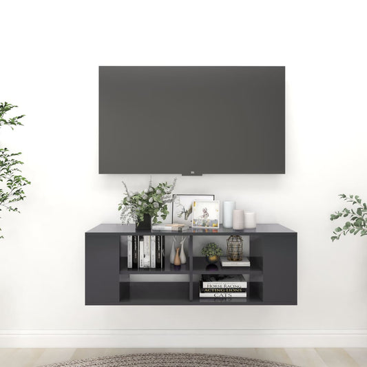 Seinäkiinnitettävä TV-taso harmaa 102x35x35cm lastulevy - Sisustajankoti.fi