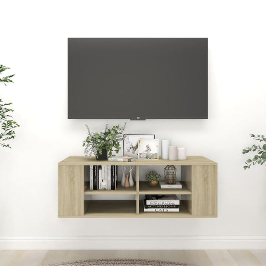 Seinäkiinnitettävä TV-taso Sonoma-tammi 102x35x35cm lastulevy - Sisustajankoti.fi