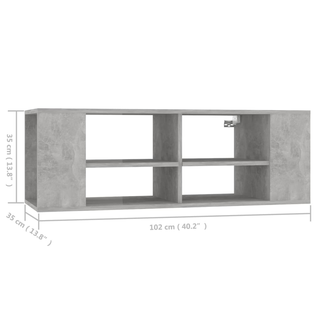 Seinäkiinnitettävä TV-taso betoninharmaa 102x35x35cm lastulevy - Sisustajankoti.fi