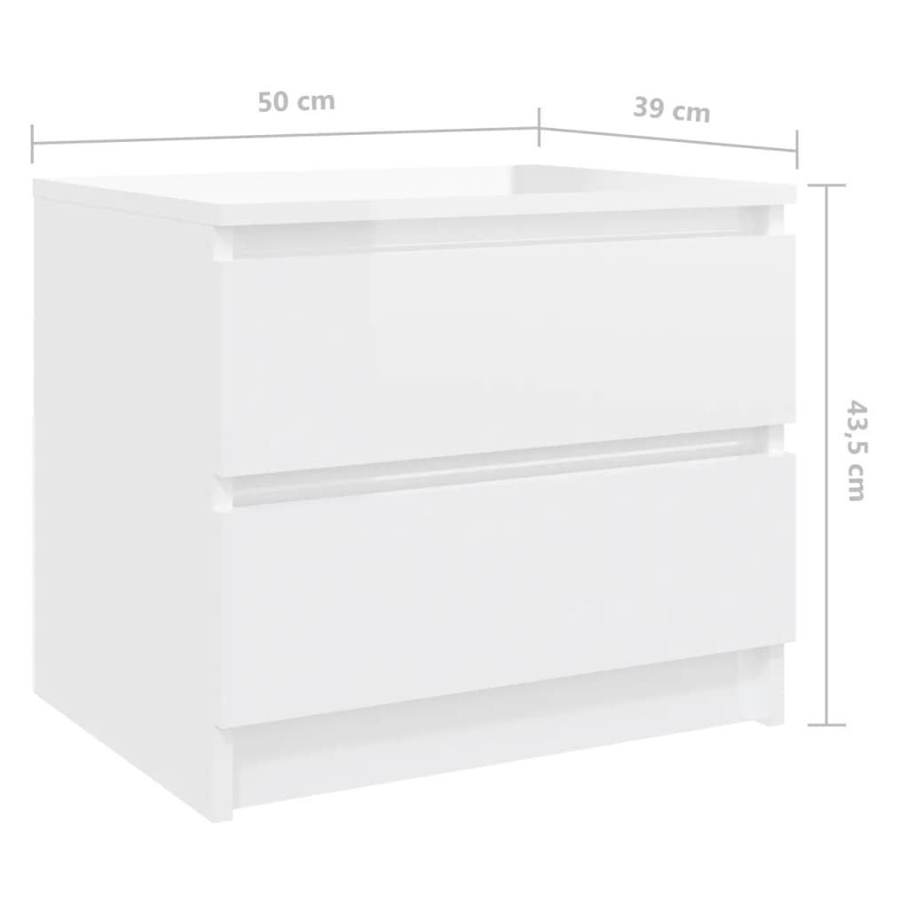 Yöpöydät 2 kpl korkeakiilto valkoinen 50x39x43,5 cm lastulevy - Sisustajankoti.fi