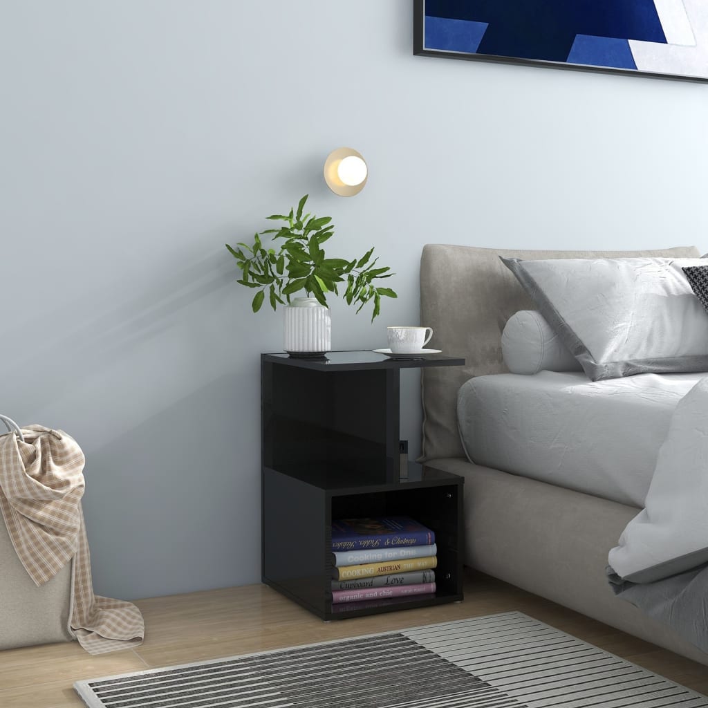 Yöpöydät 2 kpl korkeakiilto musta 35x35x55 cm lastulevy - Sisustajankoti.fi