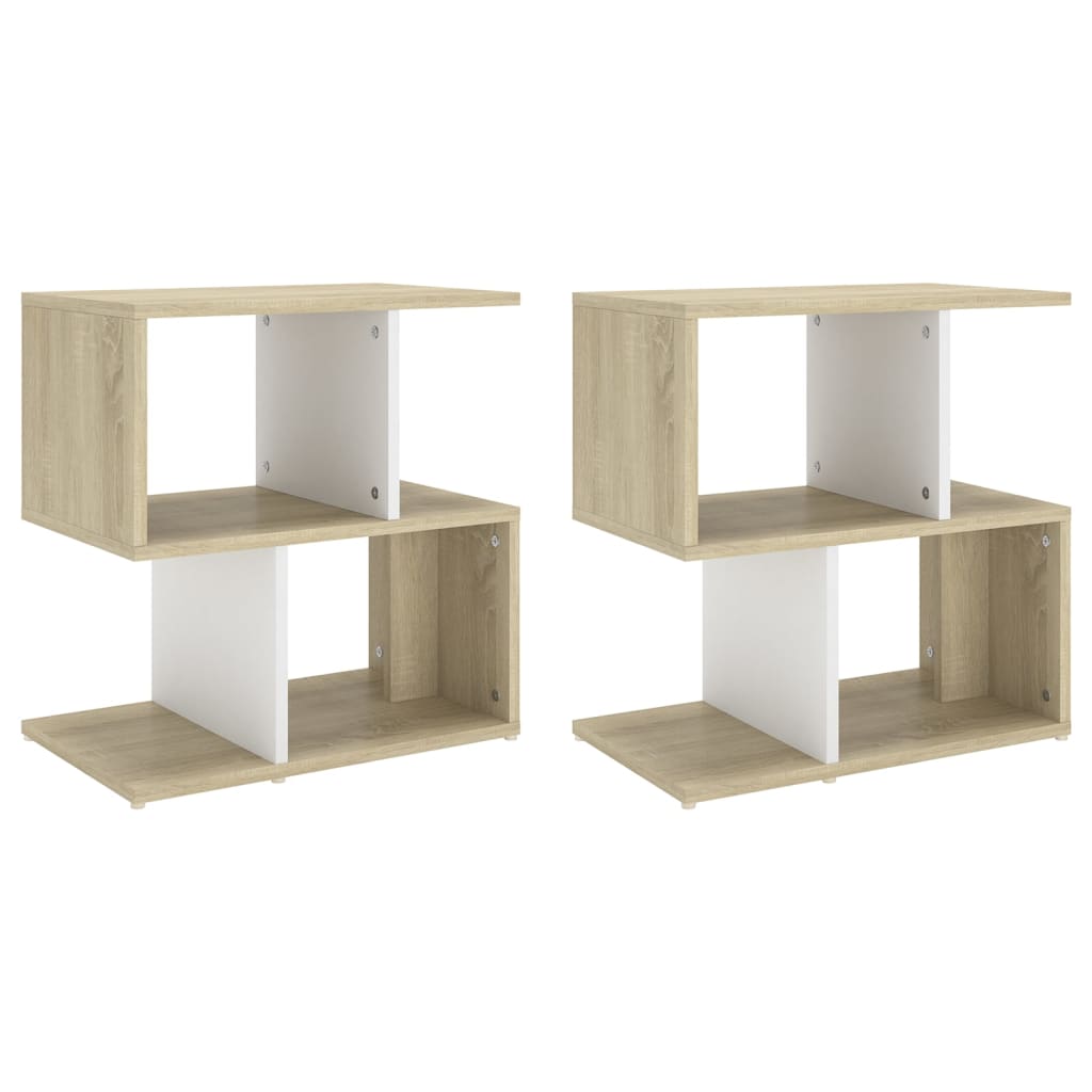 Yöpöydät 2kpl valkoinen ja Sonoma-tammi 50x30x51,5 cm lastulevy - Sisustajankoti.fi