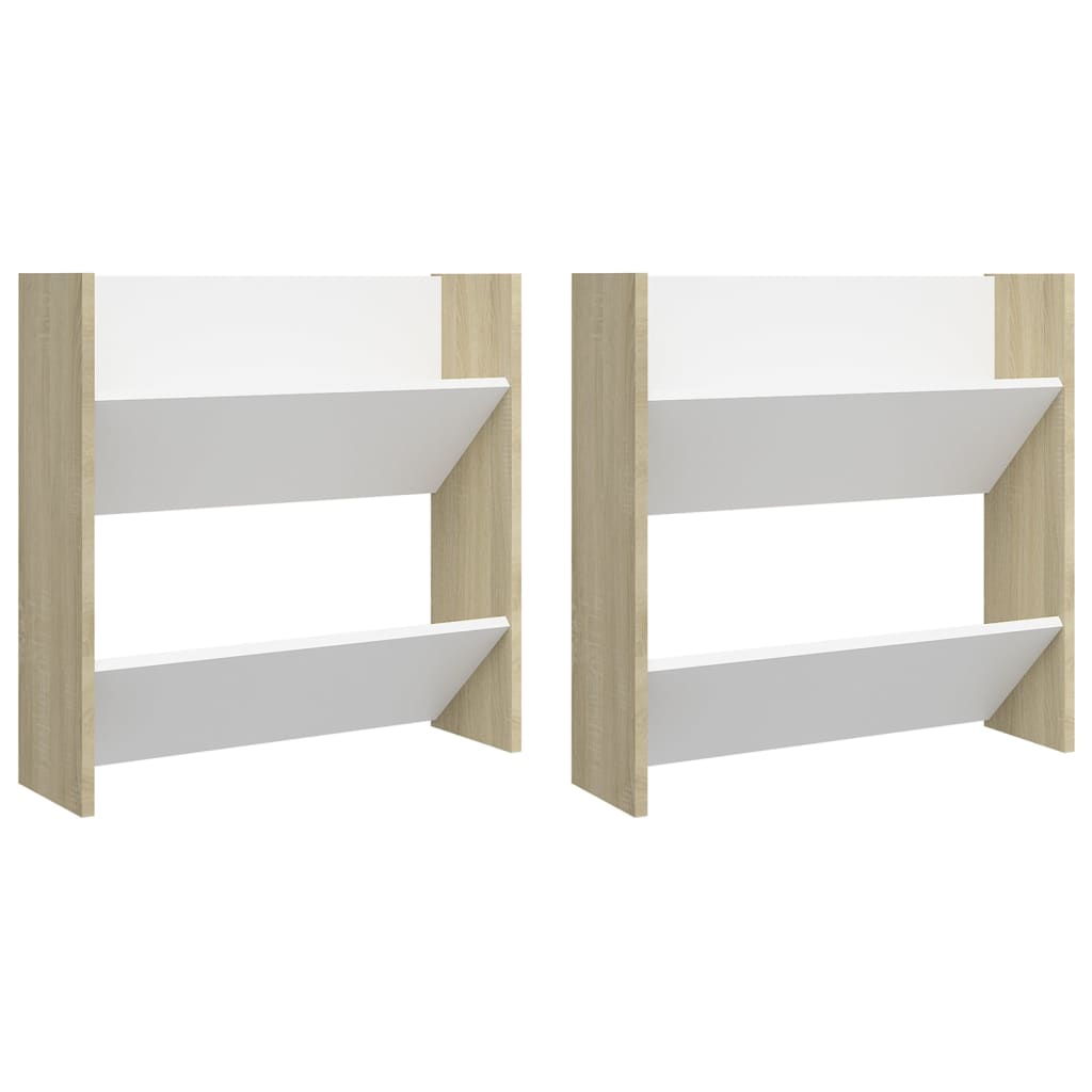 Seinäkenkäkaapit 2 kpl valk./Sonoma-tammi 60x18x60 cm lastulevy - Sisustajankoti.fi