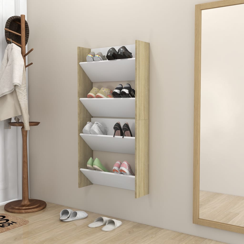 Seinäkenkäkaapit 2 kpl valk./Sonoma-tammi 60x18x60 cm lastulevy - Sisustajankoti.fi