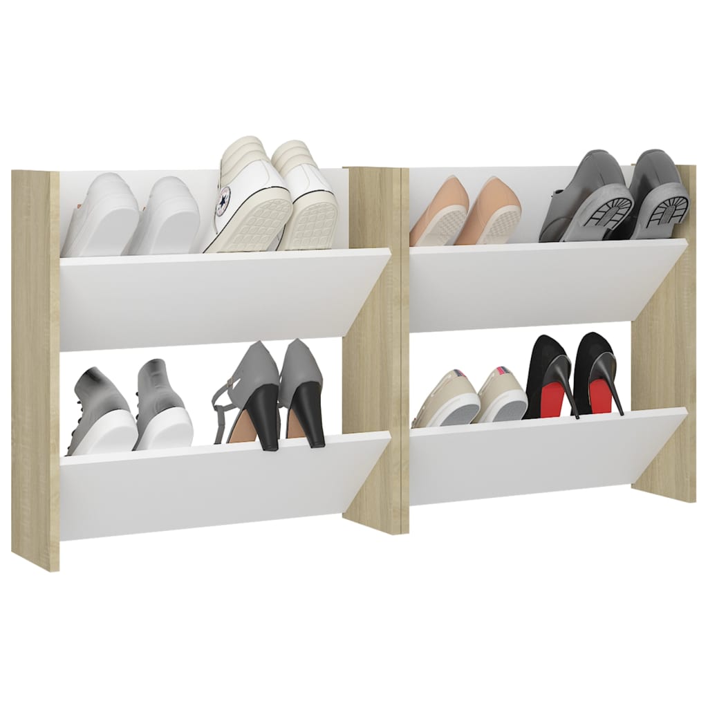 Seinäkenkäkaapit 2 kpl valk./Sonoma-tammi 60x18x60 cm lastulevy - Sisustajankoti.fi
