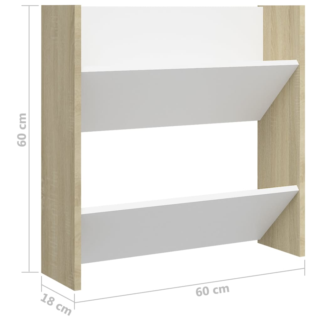 Seinäkenkäkaapit 2 kpl valk./Sonoma-tammi 60x18x60 cm lastulevy - Sisustajankoti.fi