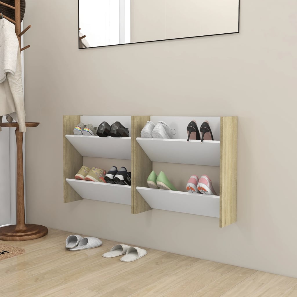 Seinäkenkäkaapit 2 kpl valk./Sonoma-tammi 60x18x60 cm lastulevy - Sisustajankoti.fi