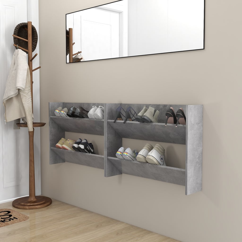 Seinäkenkäkaapit 2 kpl betoninharmaa 80x18x60 cm lastulevy - Sisustajankoti.fi