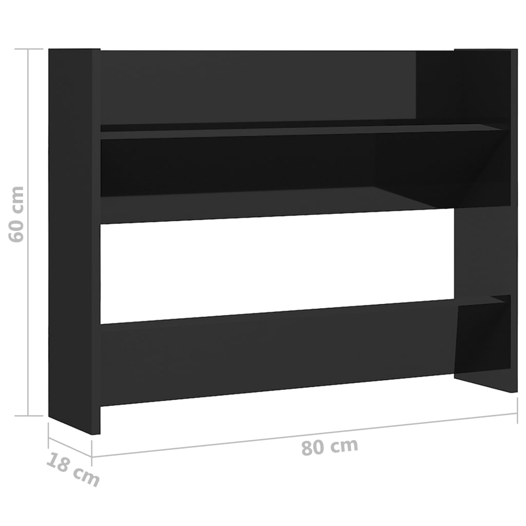 Seinäkenkäkaapit 2 kpl korkeakiilto musta 80x18x60 cm lastulevy - Sisustajankoti.fi