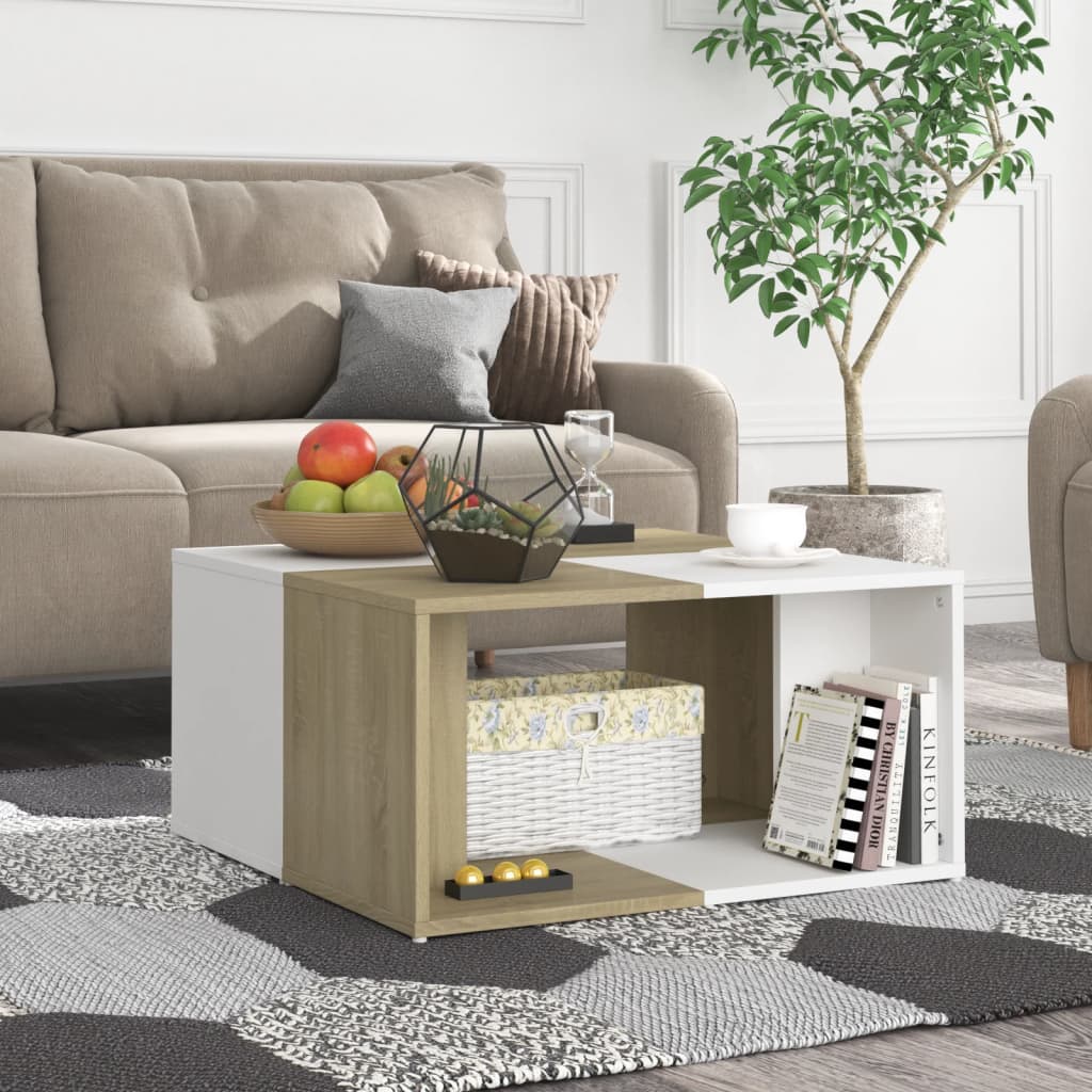 Sohvapöydät 4 kpl valk. ja Sonoma-tammi 33x33x33 cm lastulevy - Sisustajankoti.fi