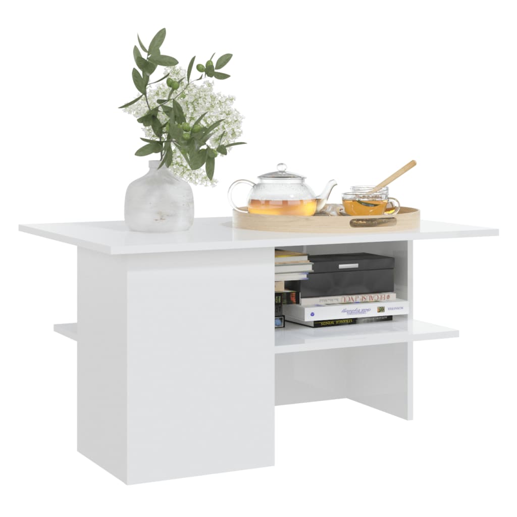 Sohvapöytä korkeakiilto valkoinen 90x60x46,5 cm lastulevy - Sisustajankoti.fi