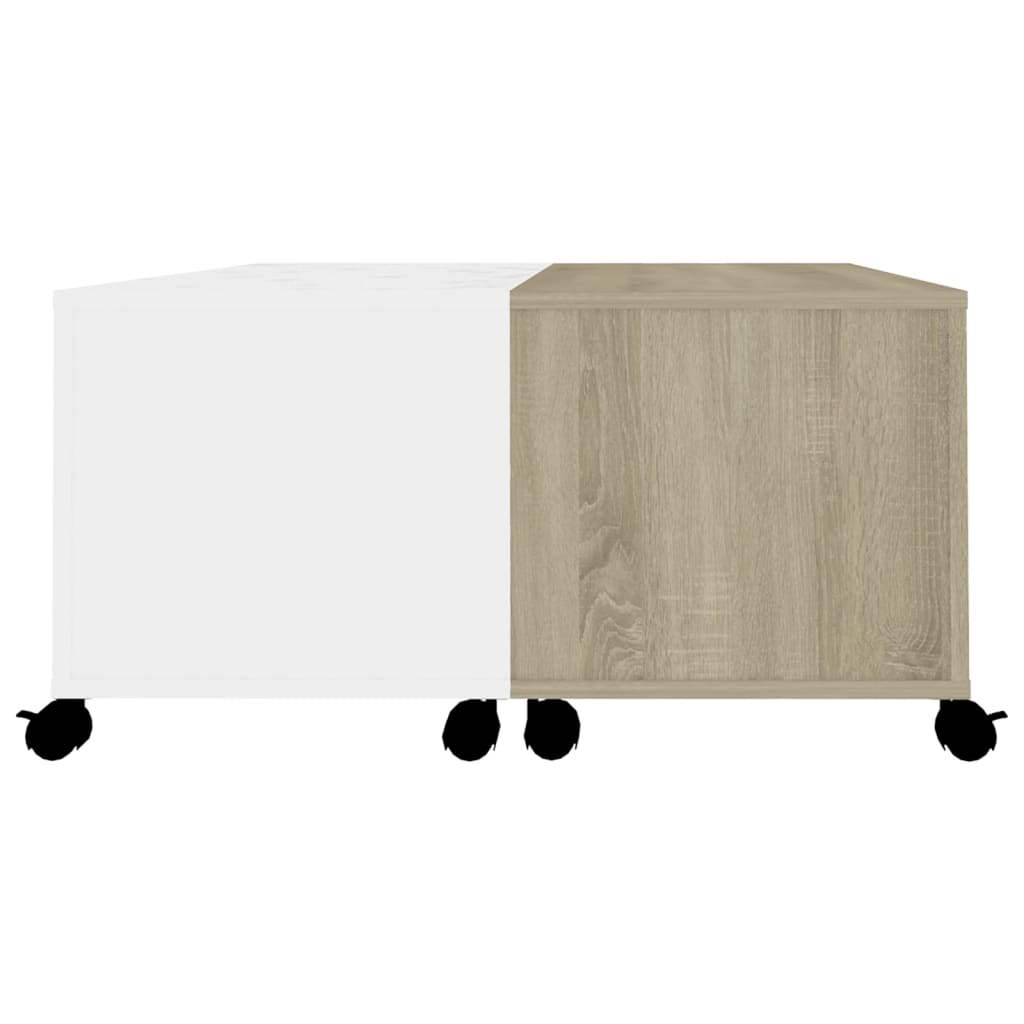 Sohvapöytä valkoinen ja Sonoma-tammi 75x75x38 cm lastulevy - Sisustajankoti.fi