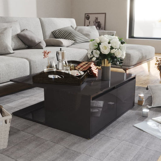 Sohvapöytä korkeakiilto harmaa 80x80x31 cm lastulevy - Sisustajankoti.fi