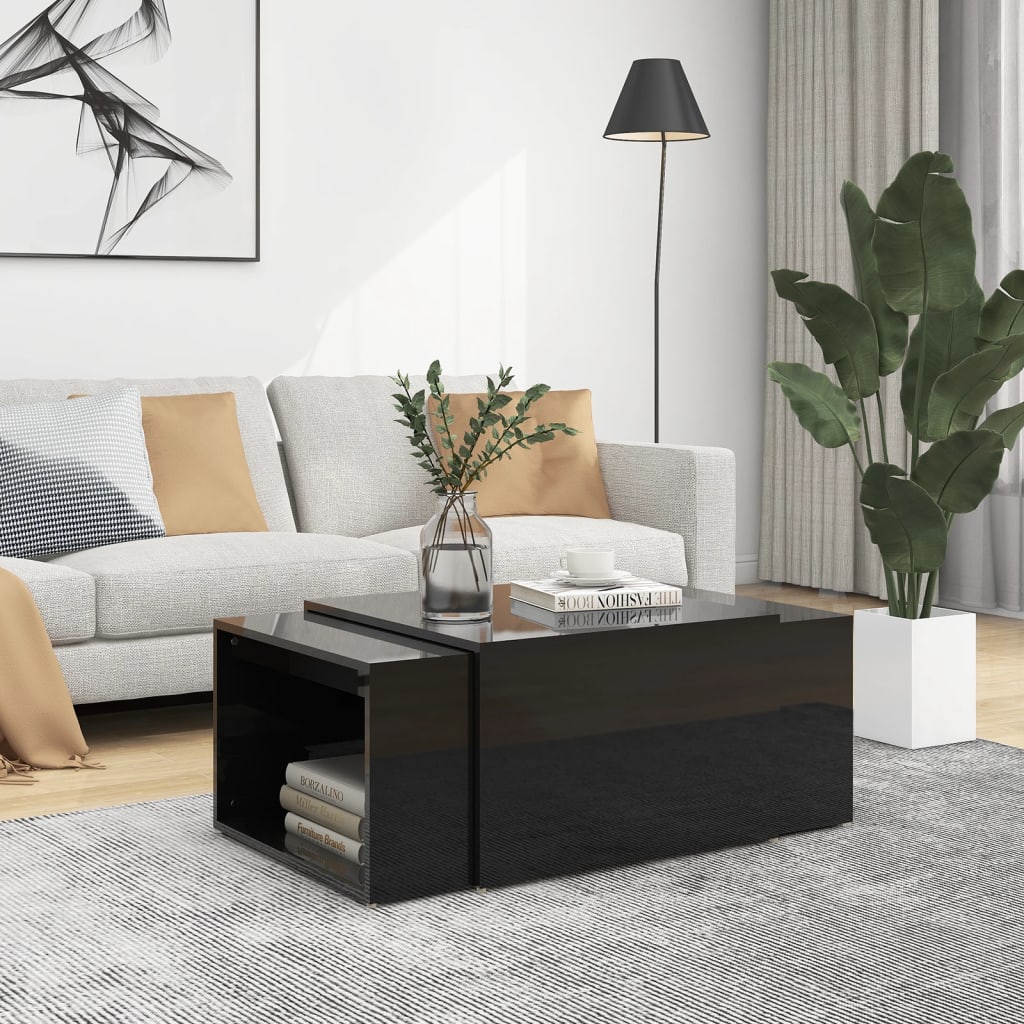 3-osainen sohvapöytäsarja korkeakiilto musta 60x60x30 cm - Sisustajankoti.fi