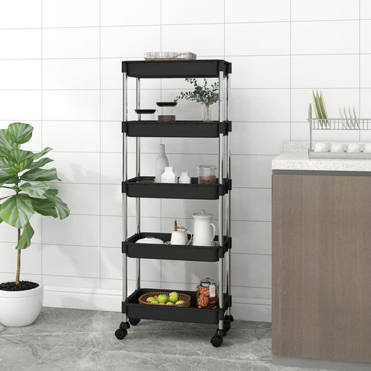5-kerroksinen keittiövaunu musta 42x29x128 cm rauta ja ABS - Sisustajankoti.fi