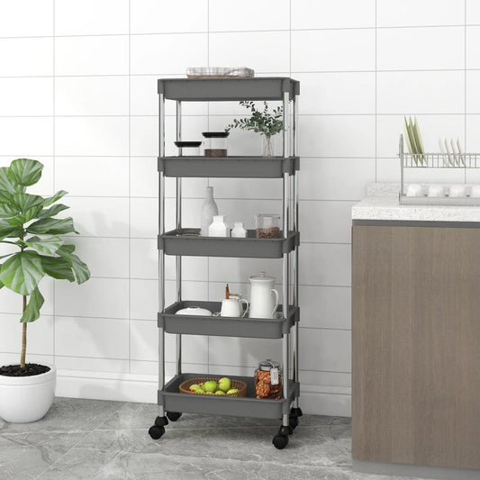 5-kerroksinen keittiövaunu harmaa 42x29x128 cm rauta ja ABS - Sisustajankoti.fi