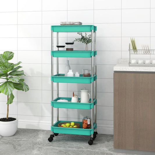 5-kerroksinen keittiövaunu turkoosi 42x29x128 cm rauta ja ABS - Sisustajankoti.fi