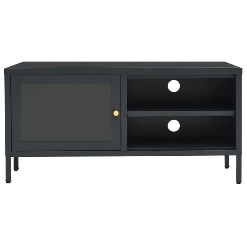 TV-taso antrasiitti 90x30x44 cm teräs ja lasi - Sisustajankoti.fi