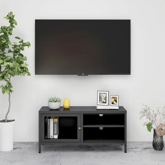 TV-taso antrasiitti 90x30x44 cm teräs ja lasi - Sisustajankoti.fi