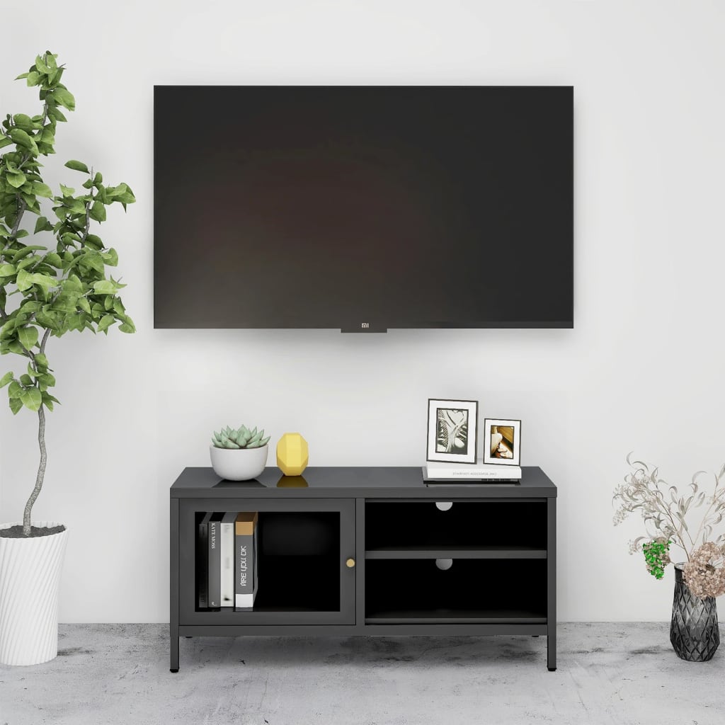 TV-taso antrasiitti 90x30x44 cm teräs ja lasi - Sisustajankoti.fi