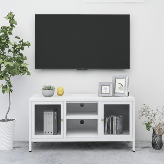 TV-taso valkoinen 105x35x52 cm teräs ja lasi - Sisustajankoti.fi