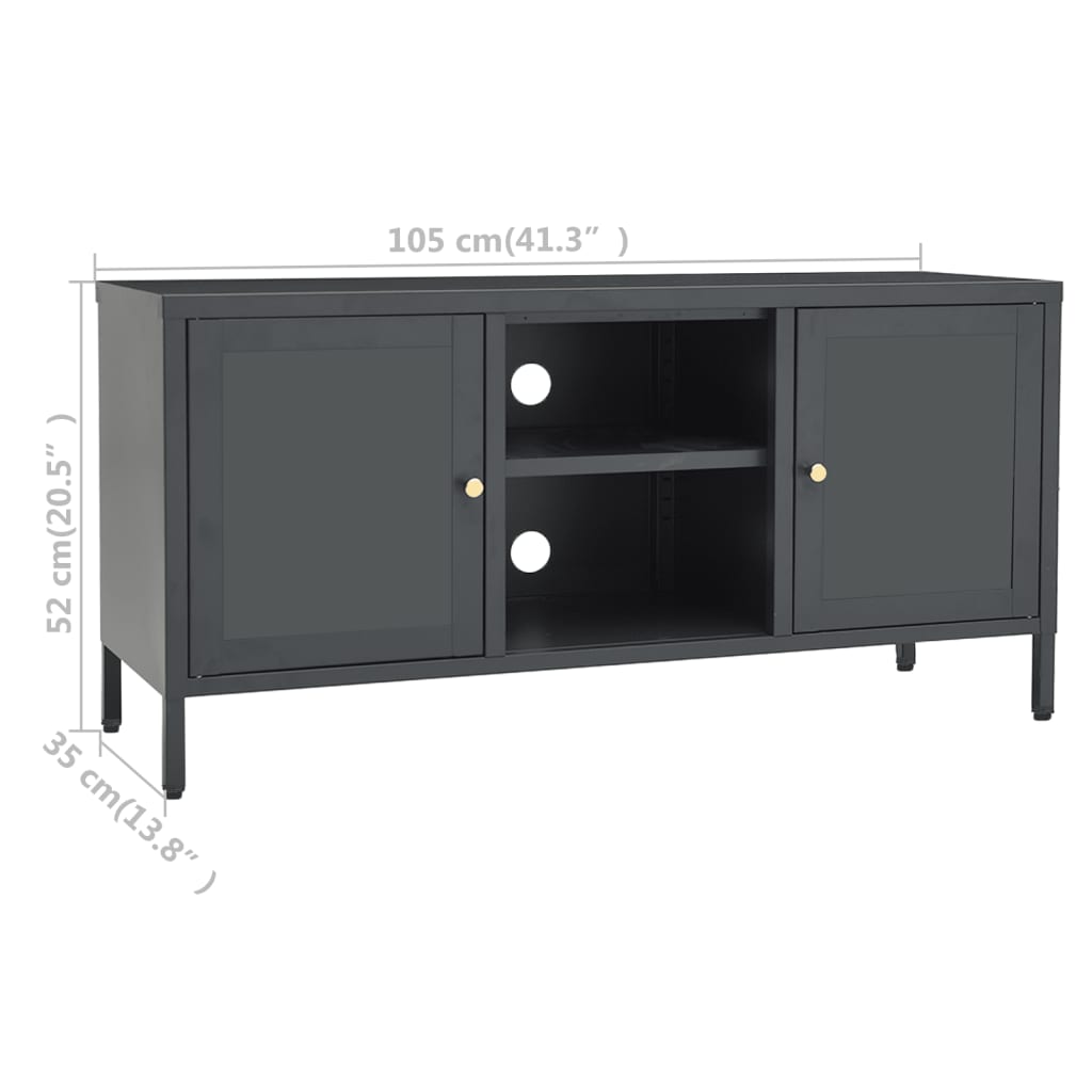 TV-taso antrasiitti 105x35x52 cm teräs ja lasi - Sisustajankoti.fi