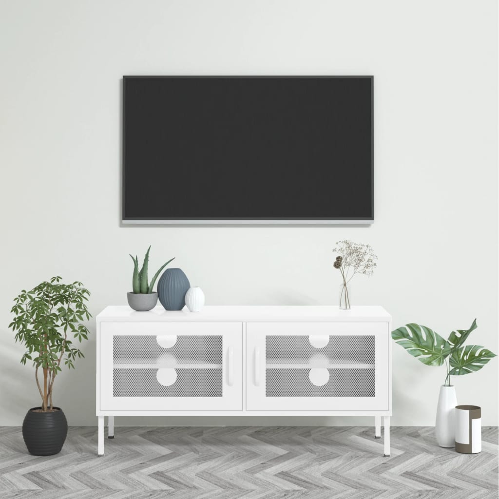 TV-taso valkoinen 105x35x50 cm teräs - Sisustajankoti.fi