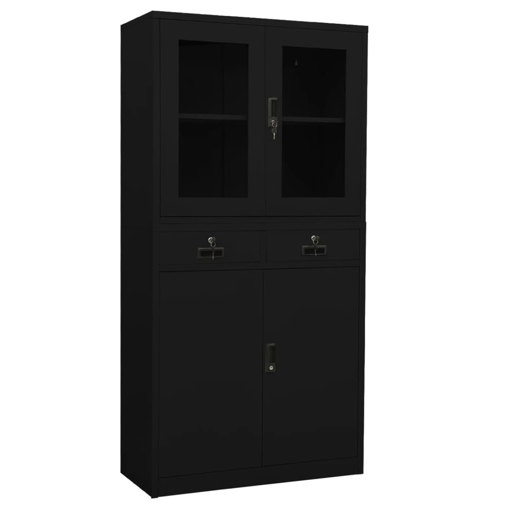 Toimistokaappi musta 90x40x180 cm teräs/karkaistu lasi - Sisustajankoti.fi