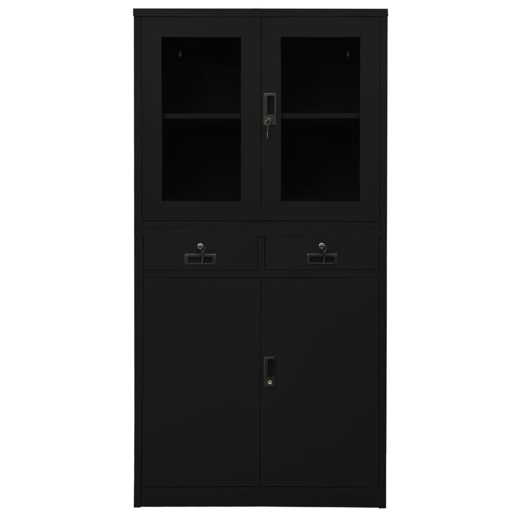 Toimistokaappi musta 90x40x180 cm teräs/karkaistu lasi - Sisustajankoti.fi