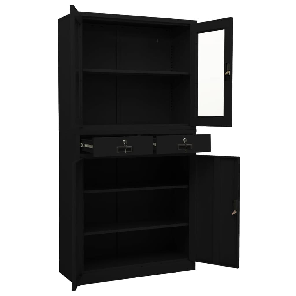 Toimistokaappi musta 90x40x180 cm teräs/karkaistu lasi - Sisustajankoti.fi