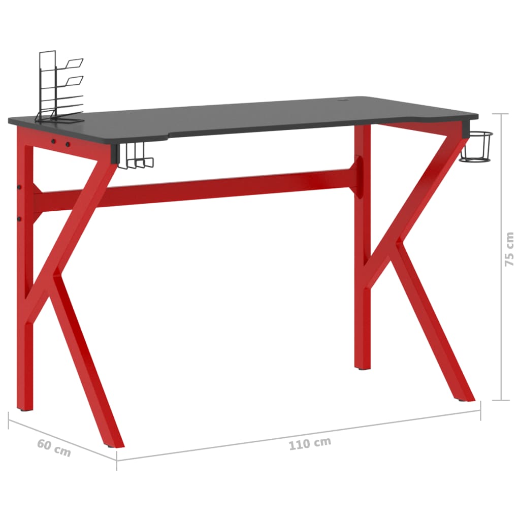 Pelipöytä K-muotoisilla jaloilla musta ja punainen 110x60x75 cm - Sisustajankoti.fi