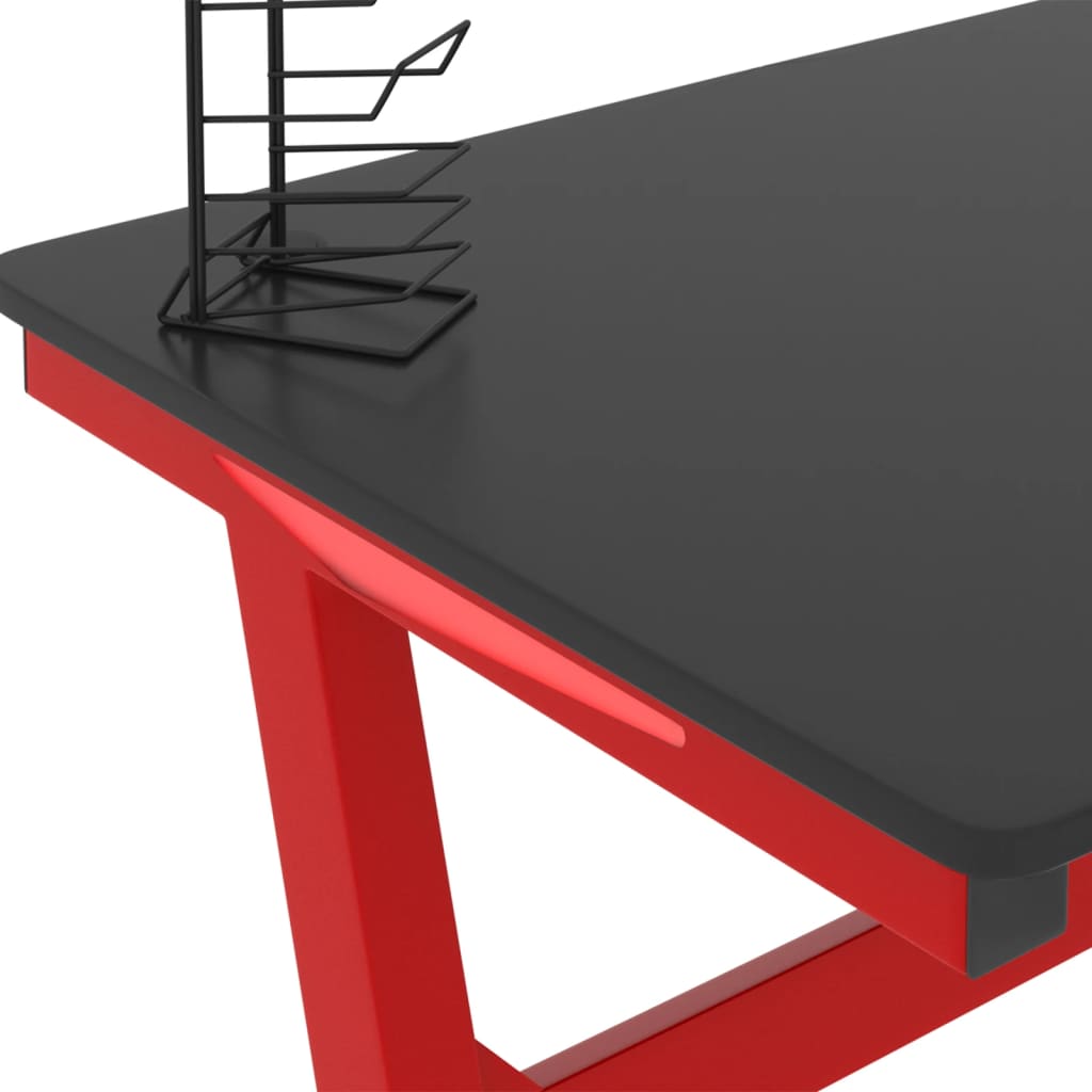 Pelipöytä LED-valot ja Z-muoto musta ja punainen 110x60x75 cm - Sisustajankoti.fi