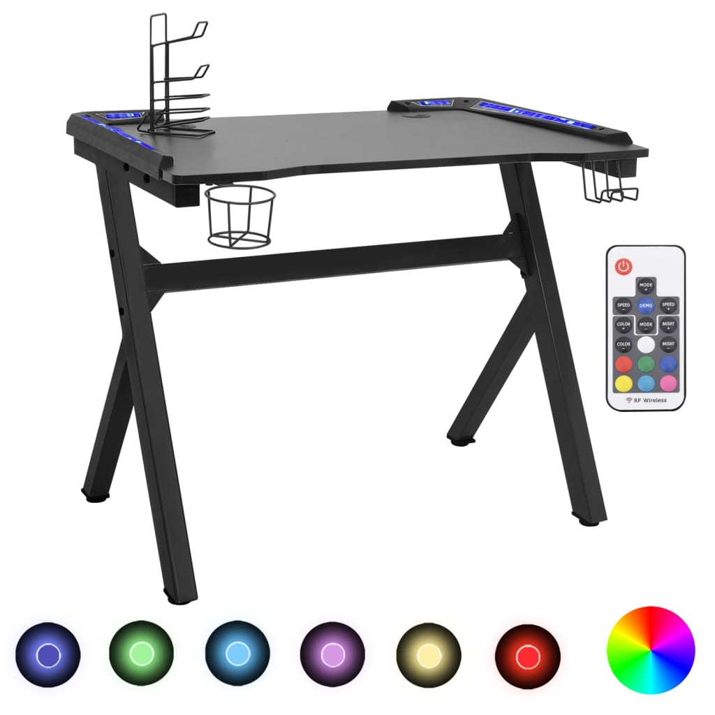 Pelipöytä LED-valot ja Y-muoto musta 110x60x75 cm - Sisustajankoti.fi