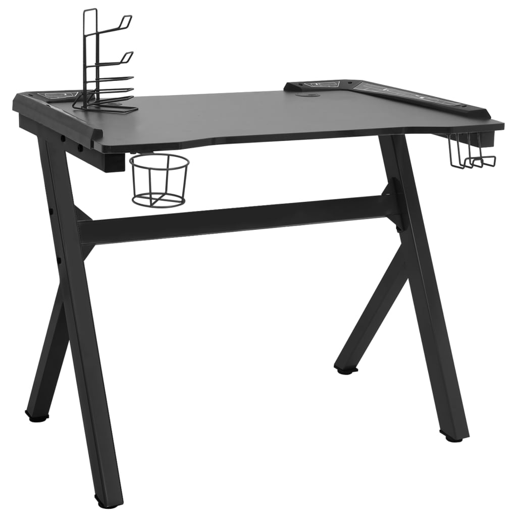 Pelipöytä LED-valot ja Y-muoto musta 110x60x75 cm - Sisustajankoti.fi