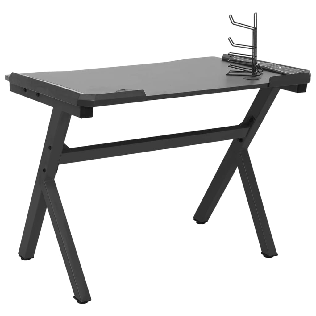 Pelipöytä LED-valot ja Y-muoto musta 110x60x75 cm - Sisustajankoti.fi