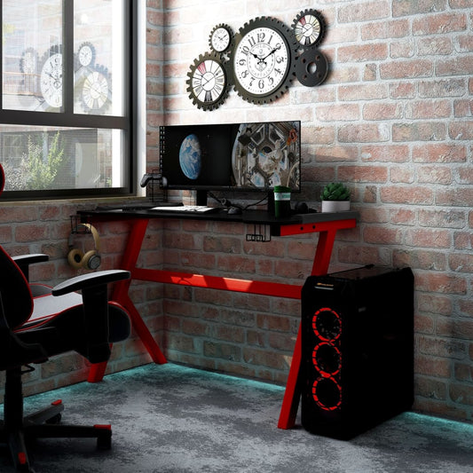 Pelipöytä LED-valot ja Y-muoto musta ja punainen 110x60x75 cm - Sisustajankoti.fi
