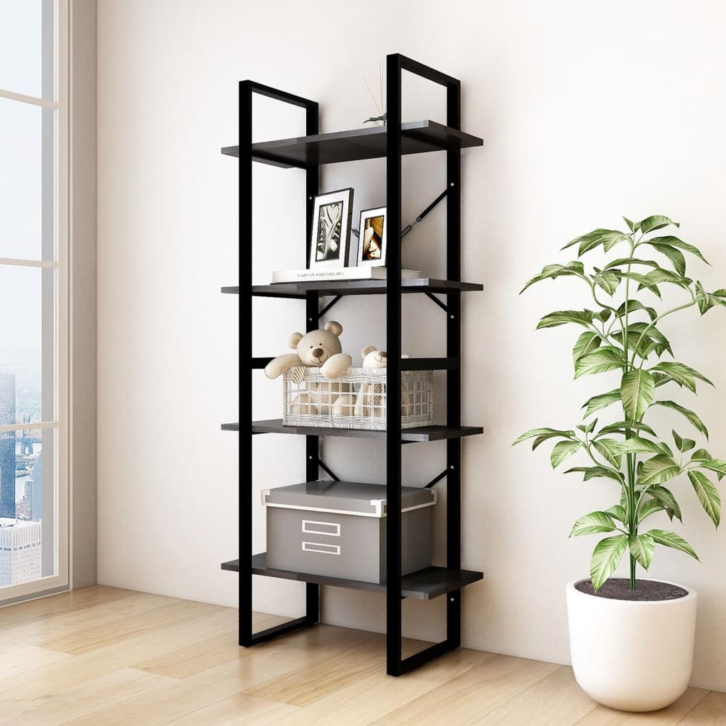 4-tasoinen kirjahylly musta 60x30x140 cm täysi mänty - Sisustajankoti.fi