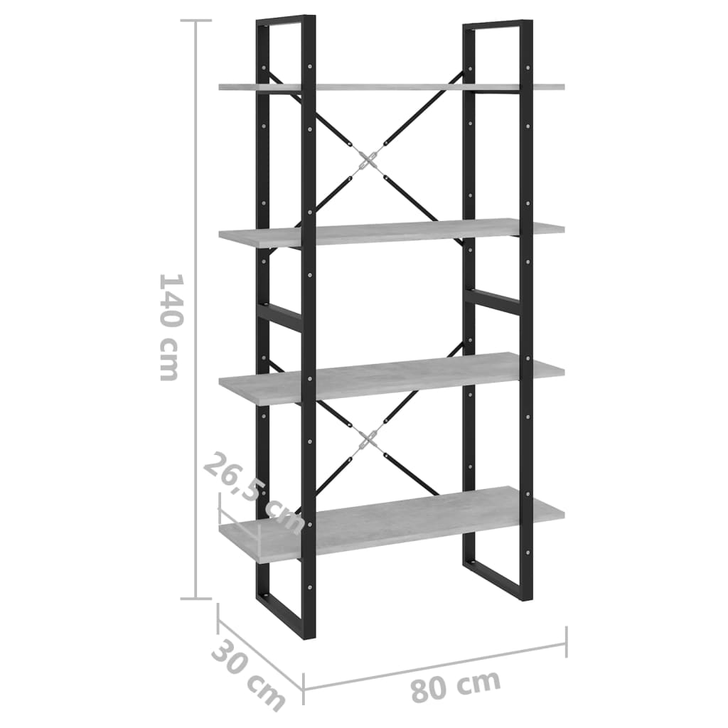 4-tasoinen kirjahylly betoninharmaa 80x30x140 cm lastulevy - Sisustajankoti.fi