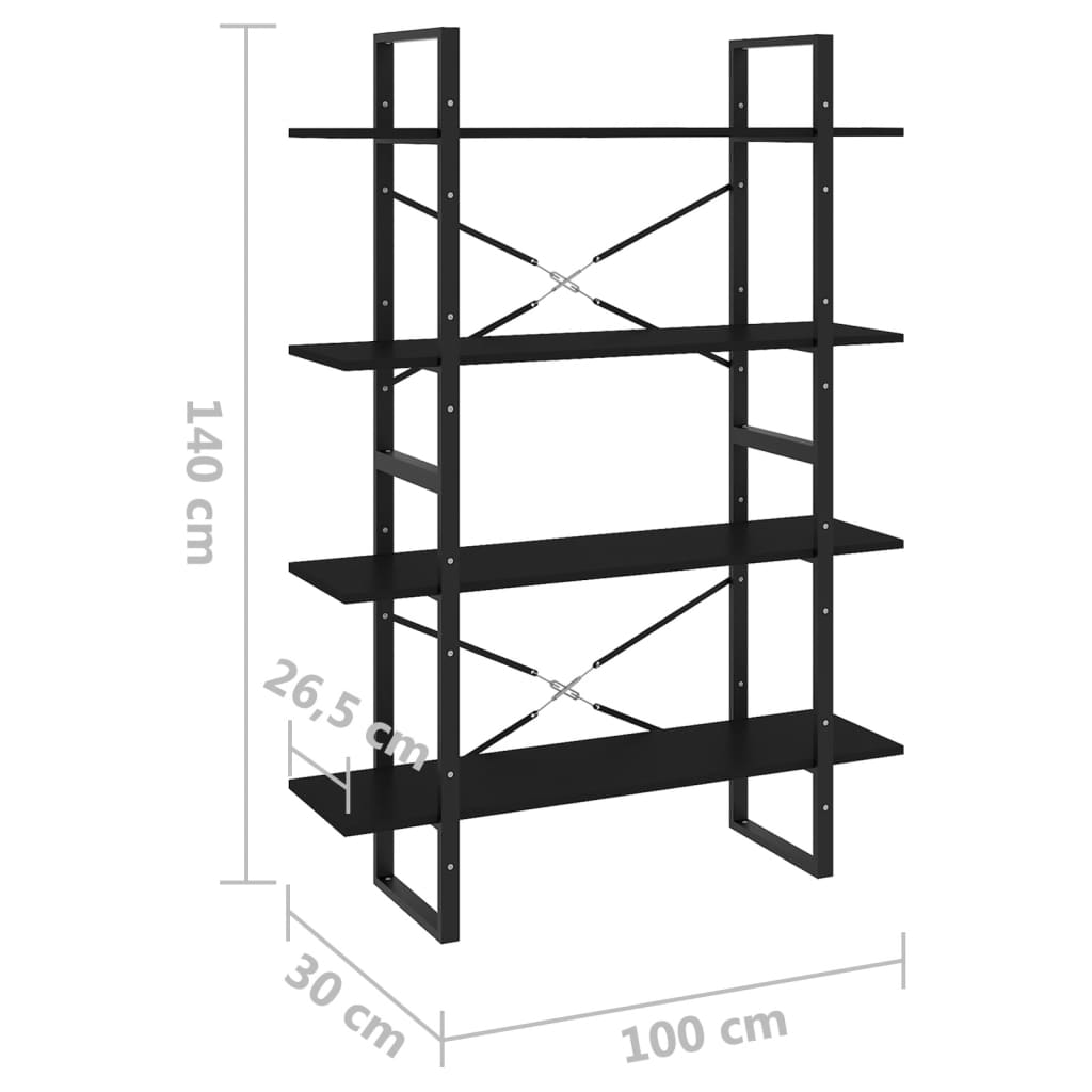4-tasoinen kirjahylly musta 100x30x140 cm lastulevy - Sisustajankoti.fi