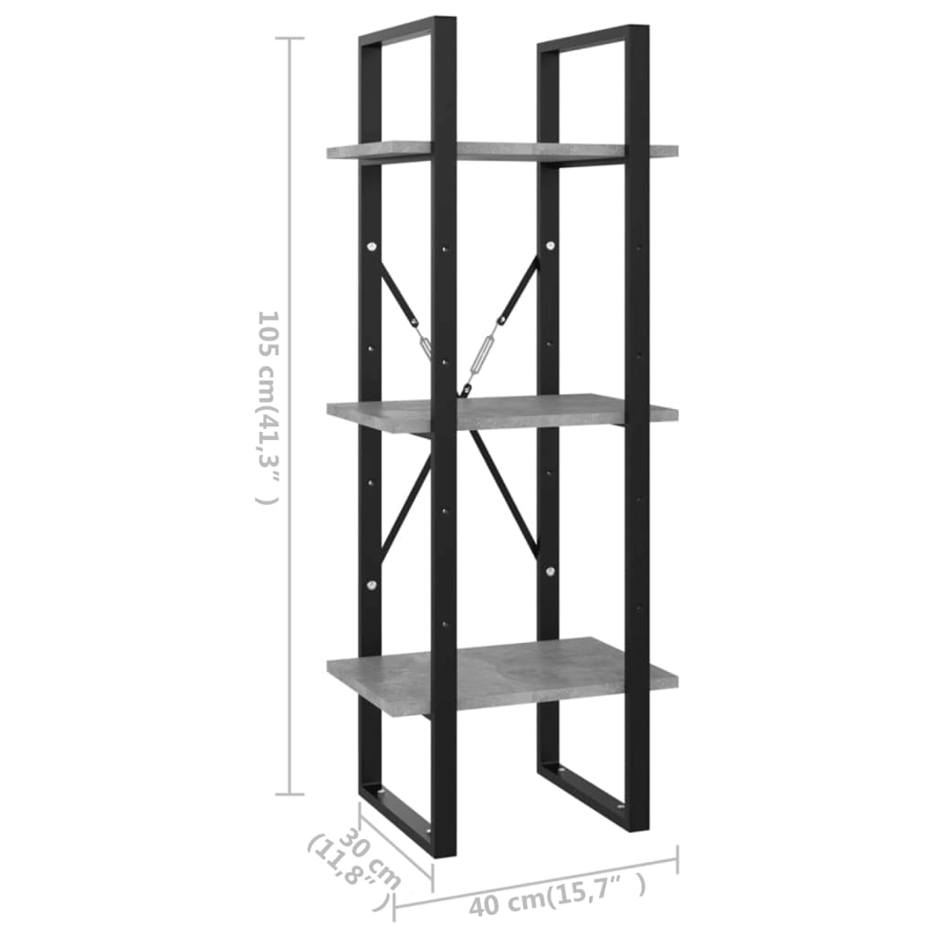 3-tasoinen kirjahylly betoninharmaa 40x30x105 cm lastulevy - Sisustajankoti.fi