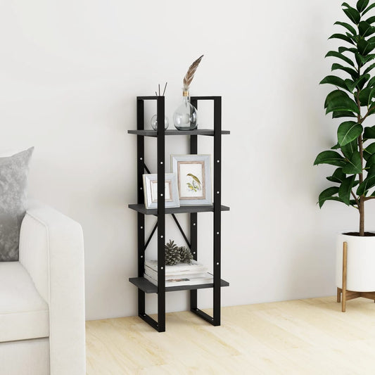 3-tasoinen kirjahylly harmaa 40x30x105 cm täysi mänty - Sisustajankoti.fi