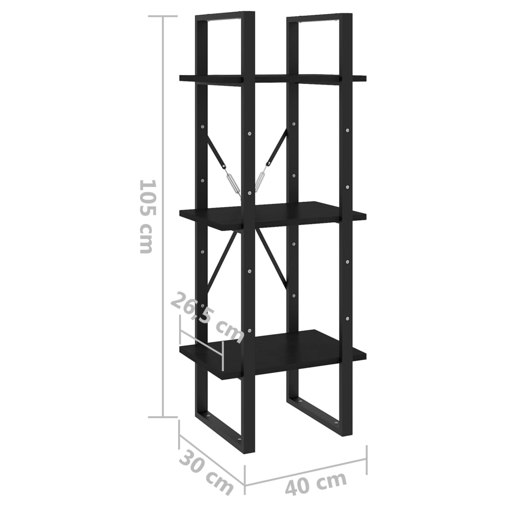 3-tasoinen kirjahylly musta 40x30x105 cm täysi mänty - Sisustajankoti.fi