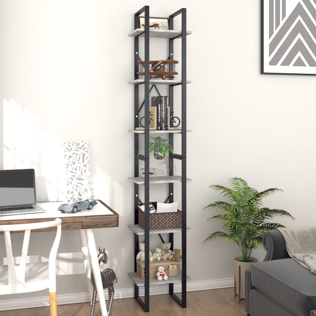 6-tasoinen kirjahylly betoninharmaa 40x30x210 cm lastulevy - Sisustajankoti.fi