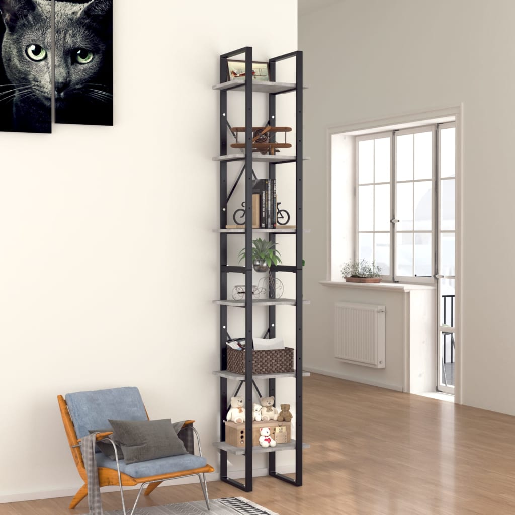 6-tasoinen kirjahylly betoninharmaa 40x30x210 cm lastulevy - Sisustajankoti.fi