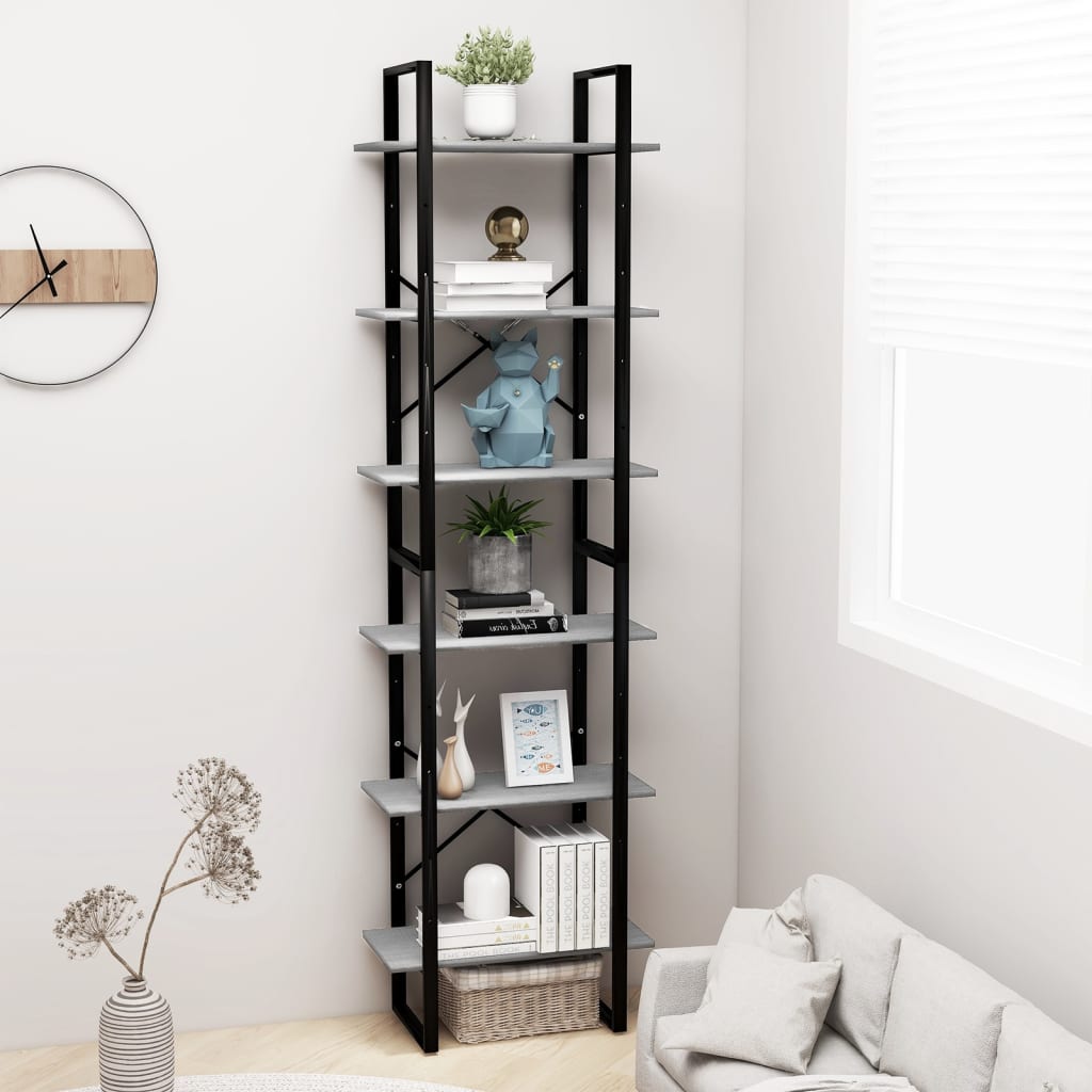 Säilytyshylly betoninharmaa 60x30x210 cm tekninen puu - Sisustajankoti.fi