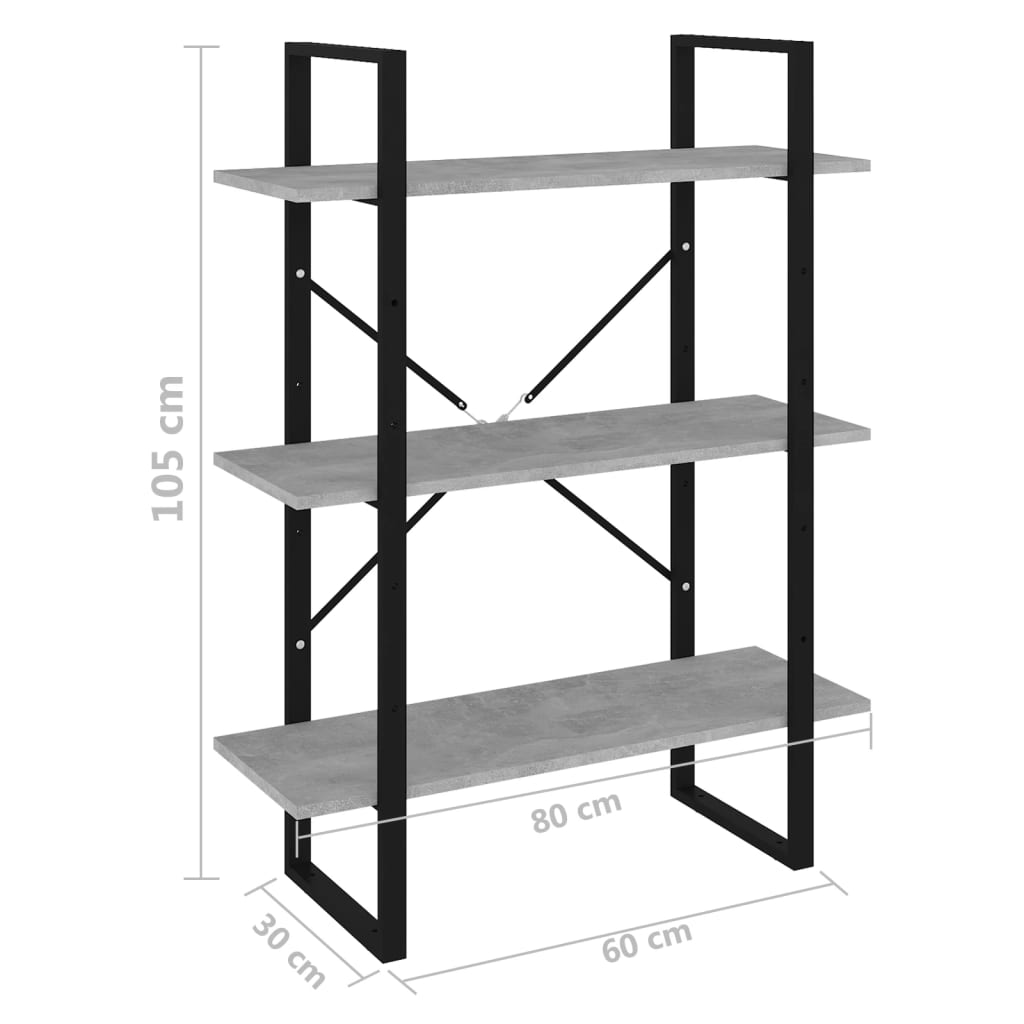 Kirjahylly betoninharmaa 80x30x105 cm lastulevy - Sisustajankoti.fi